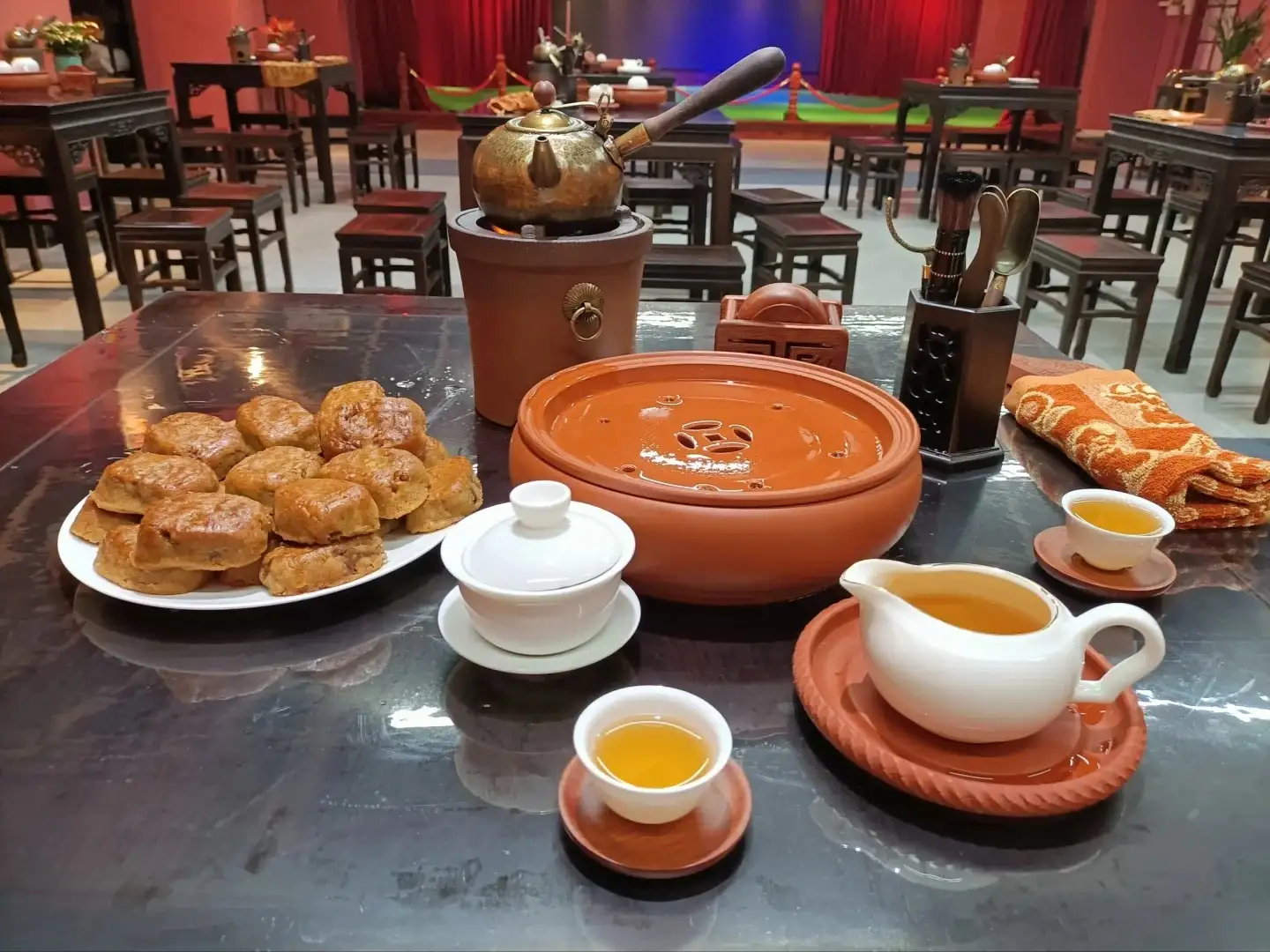 Teaware and Tea Snacks on the Tables of Chaozhou Teahouses