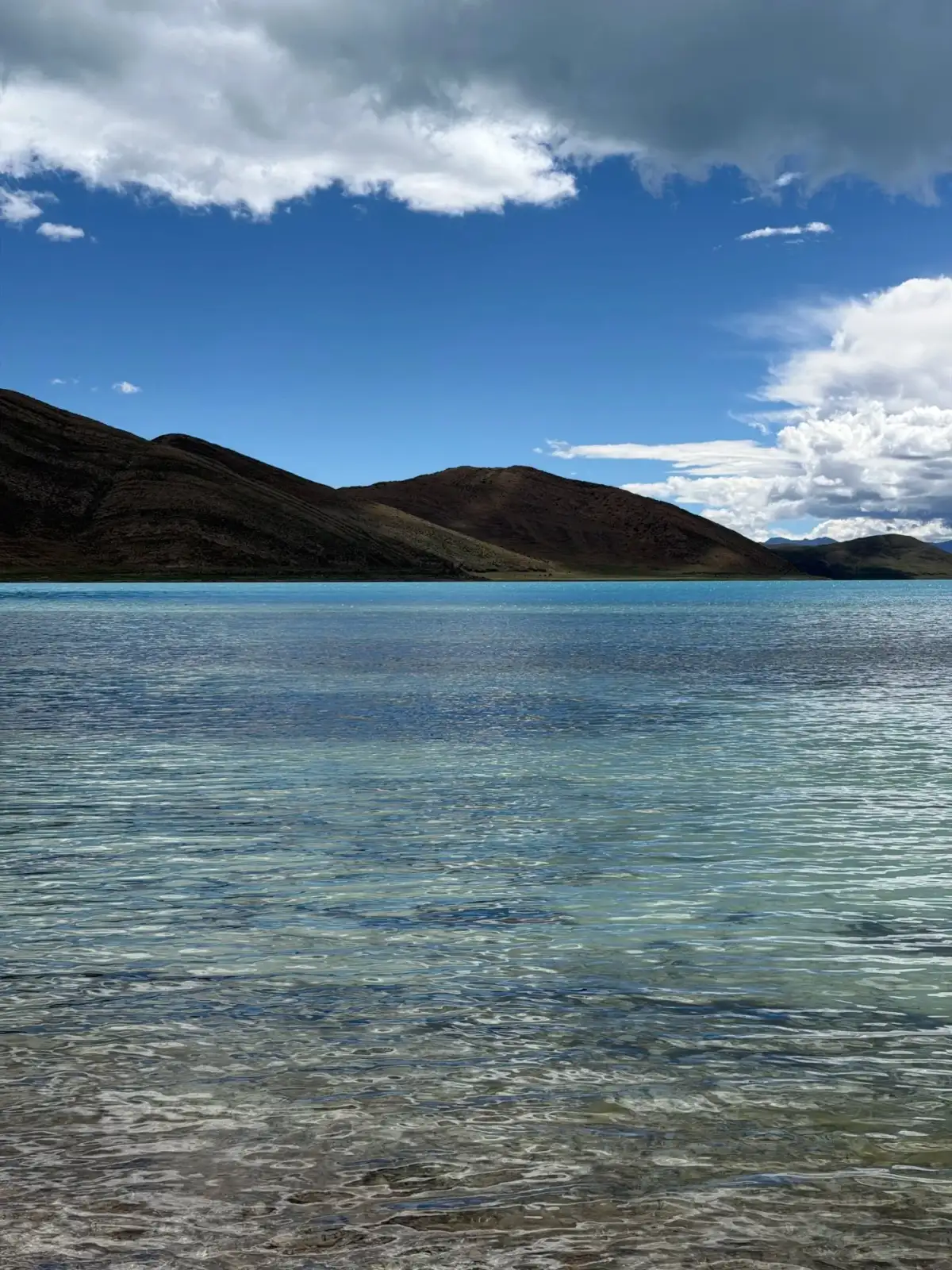 羊湖近岸水面与远山
