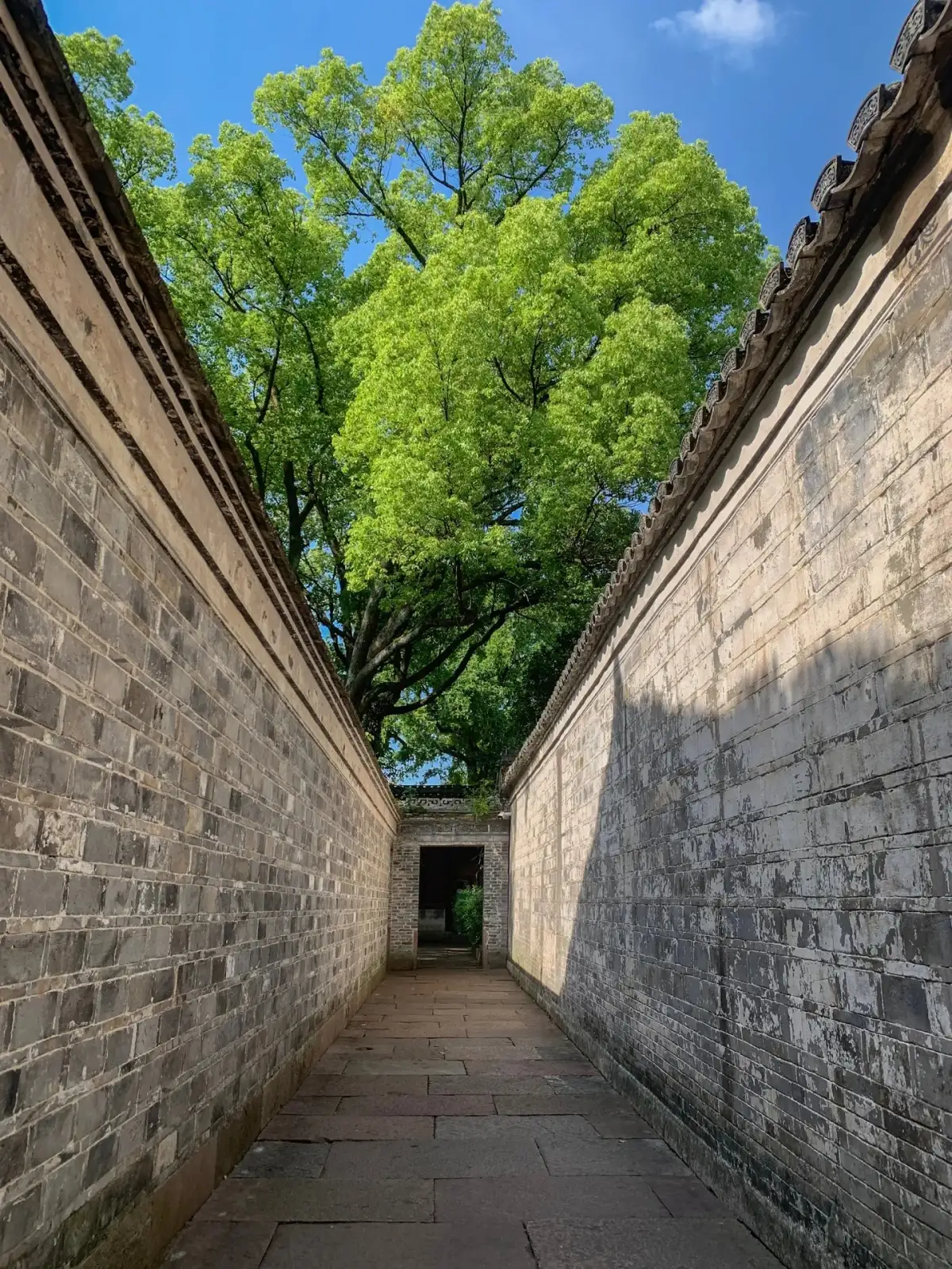 天一阁两侧高墙之间的石板通道