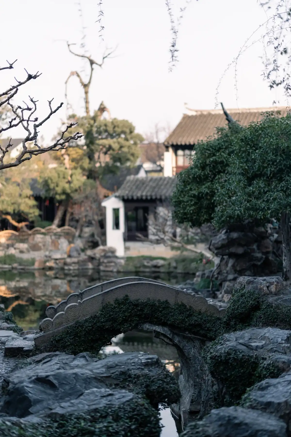 网师园水池边的小石桥
