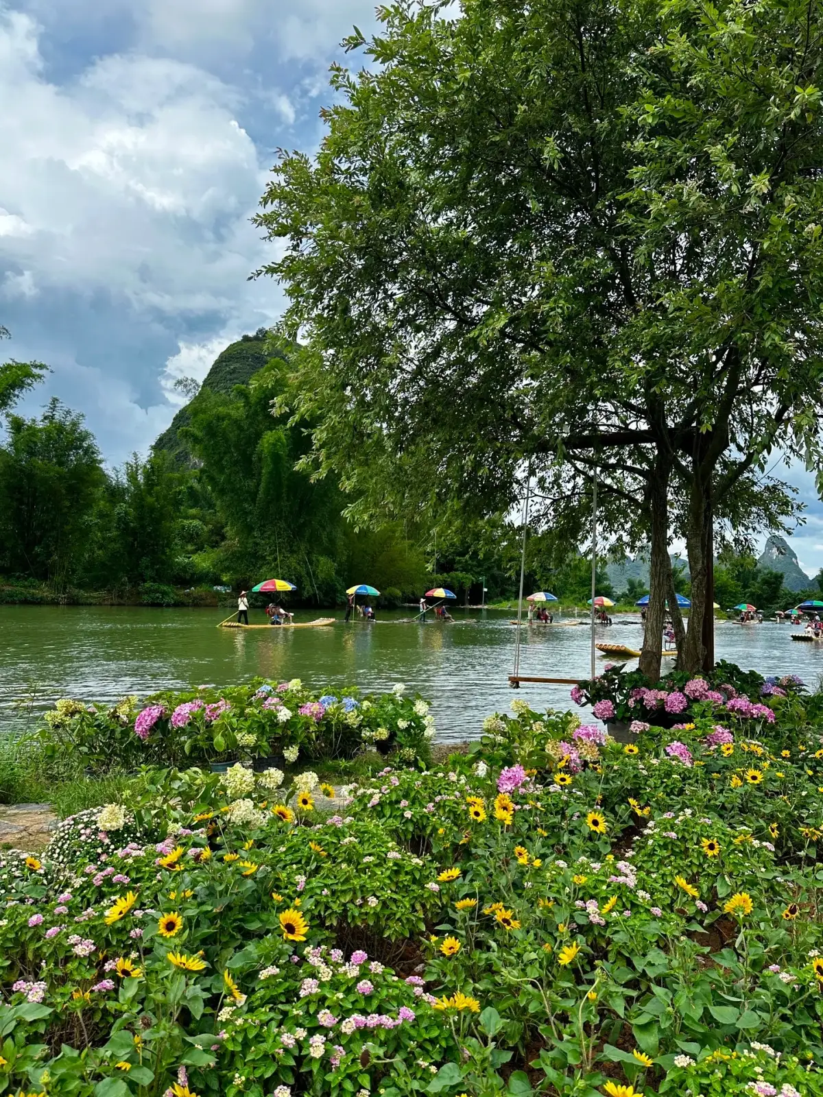 Flower Beds and Bamboo Rafts Along the Yulong River